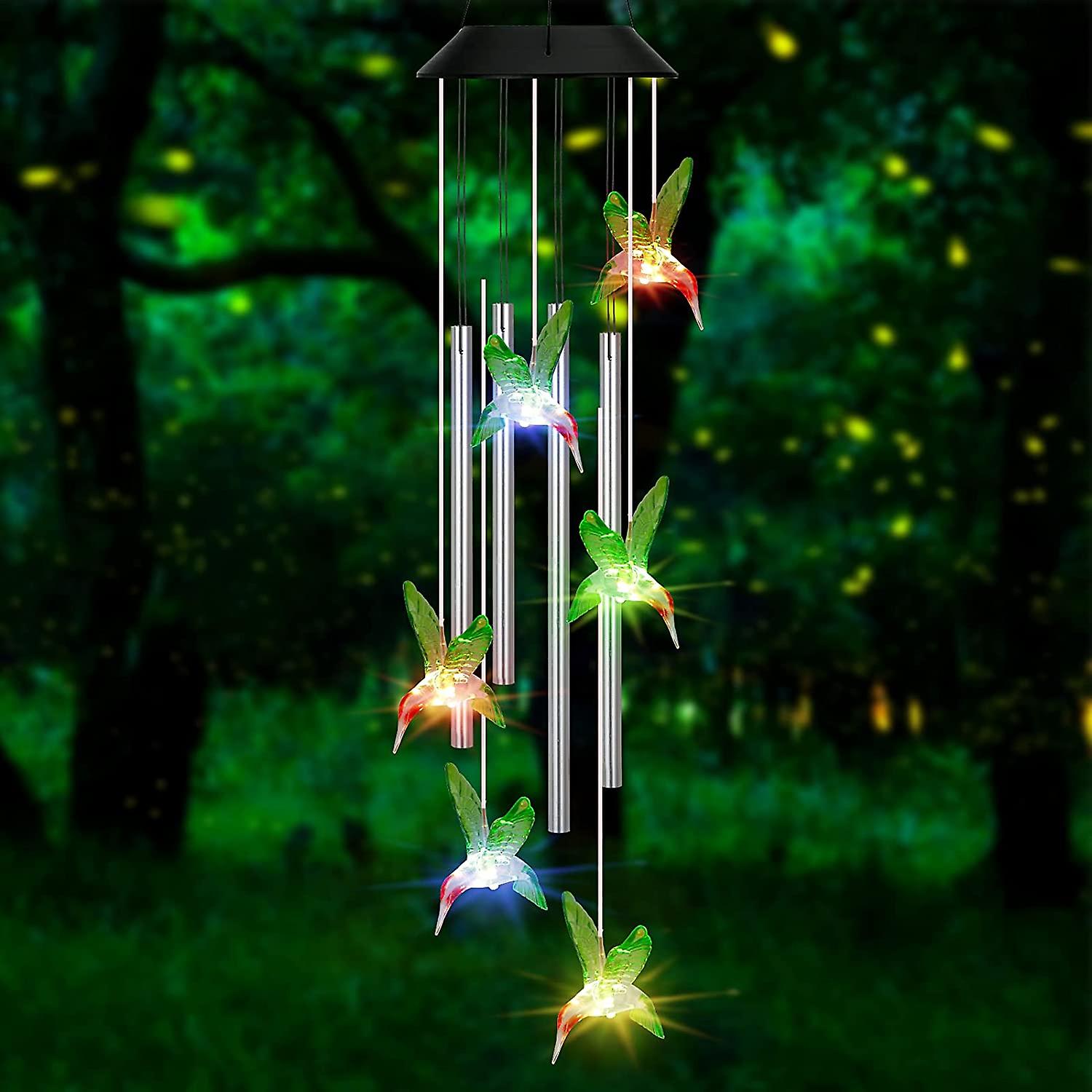 Solar Wind Chime Night Light， Outdoor Color Changing Led Hummingbird Wind Chimes Of Aluminum Tubes， For Wife Mom Grandma Valentine's Day Gift， For Gar