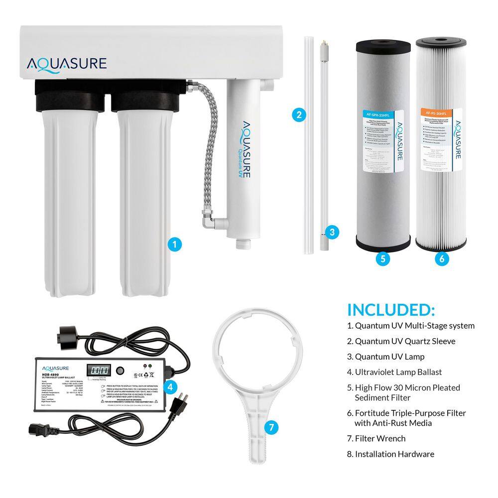 AQUASURE Quantum Series 18 GPM Multi-Stage Ultraviolet Whole House Water Treatment Disinfection Sterilization Filtration System AS-WHUV18HL