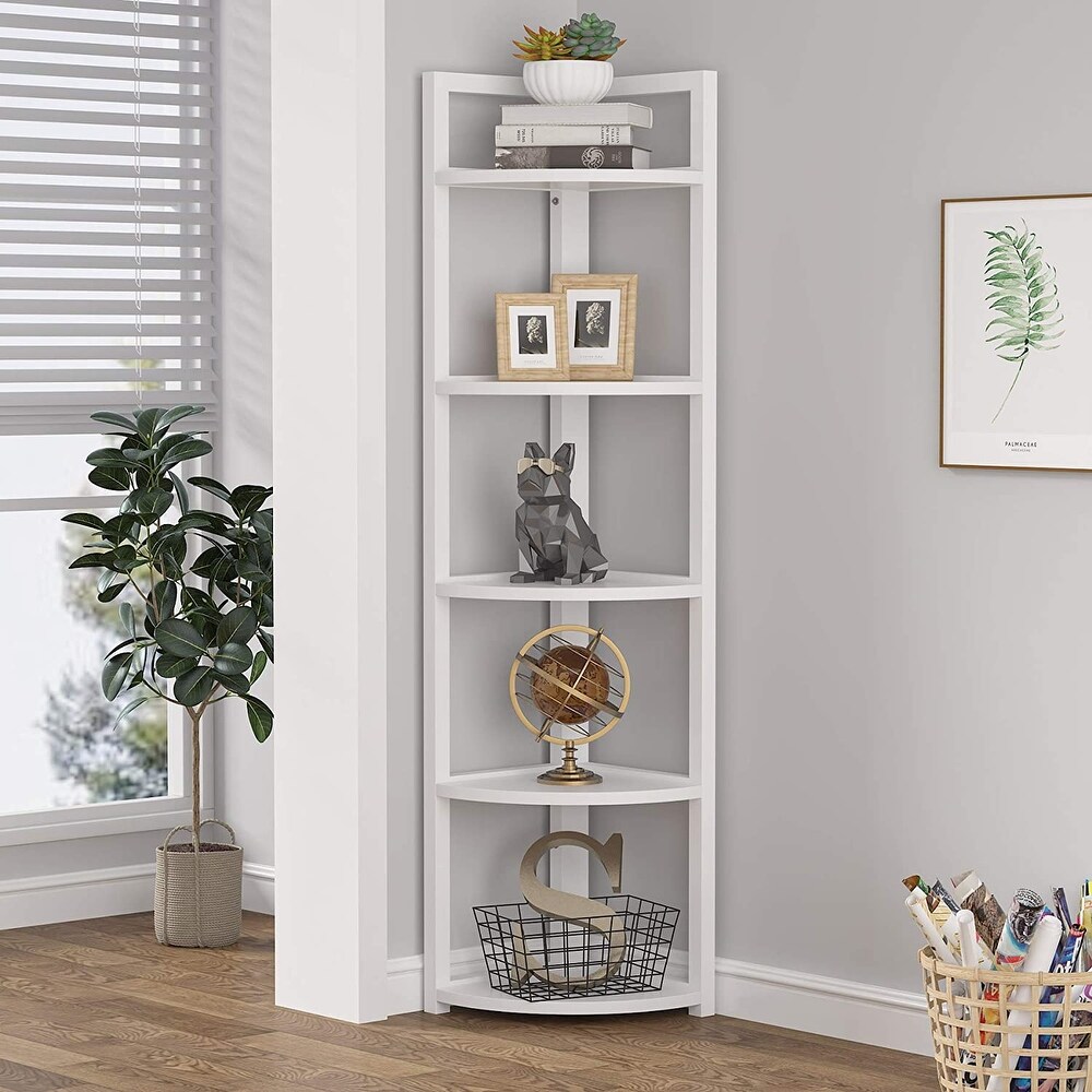 Rustic 5 Tier Corner Shelf Stand Corner Bookshelf Bookcase Plant Shelf