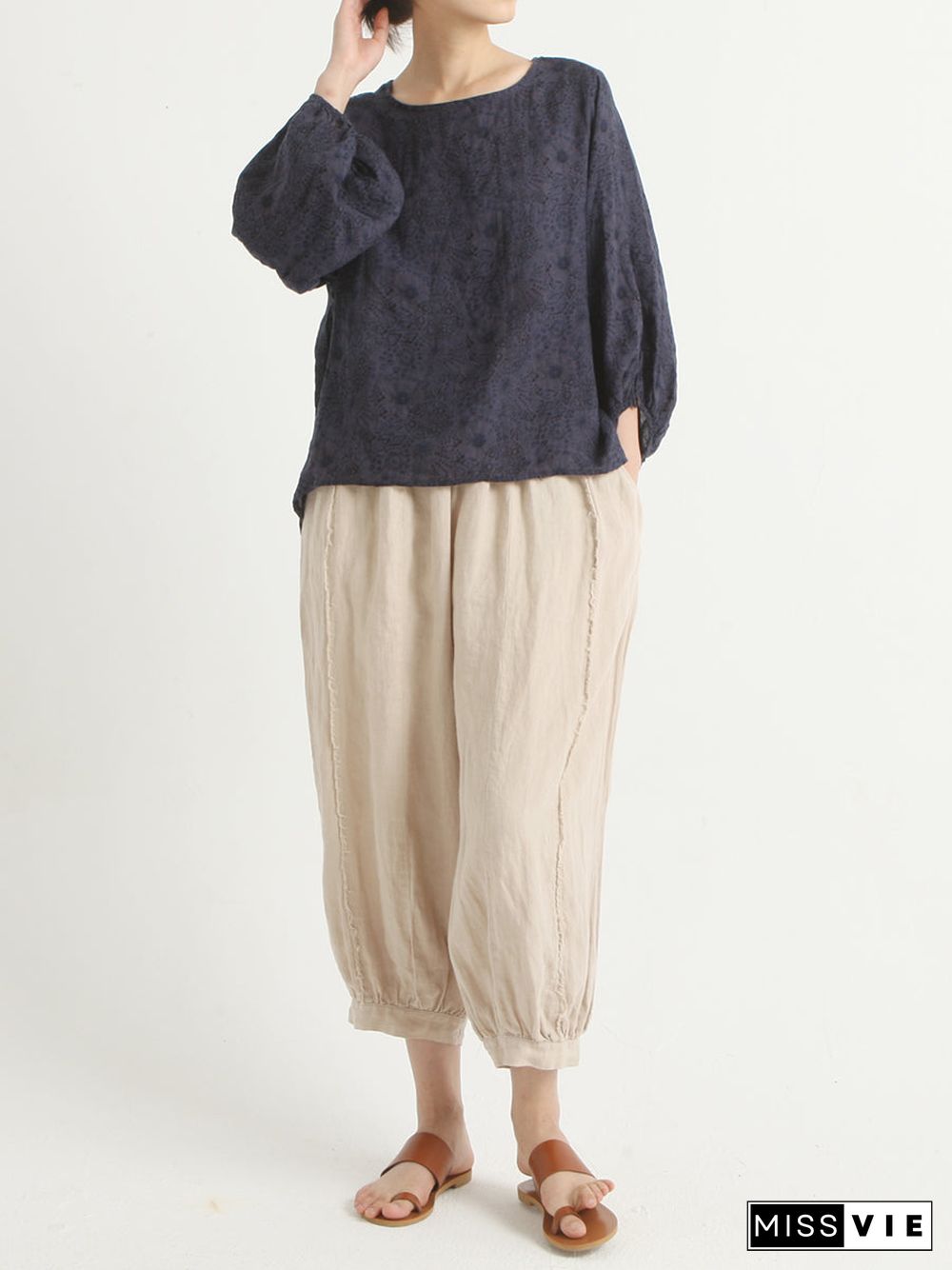 Plus Size Linen Casual Women Loose Harem Pants