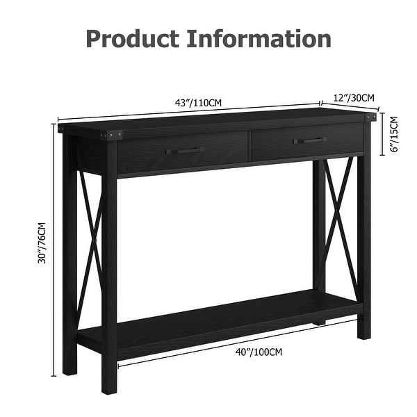 Console Table with 2 Drawers， Farmhouse Sofa Table with Storage Shelf， Accent Wood Entryway Table for Living Room