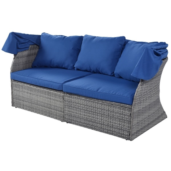 6Piece Outdoor Daybed Set with Retractable Canopy and Conversation Area