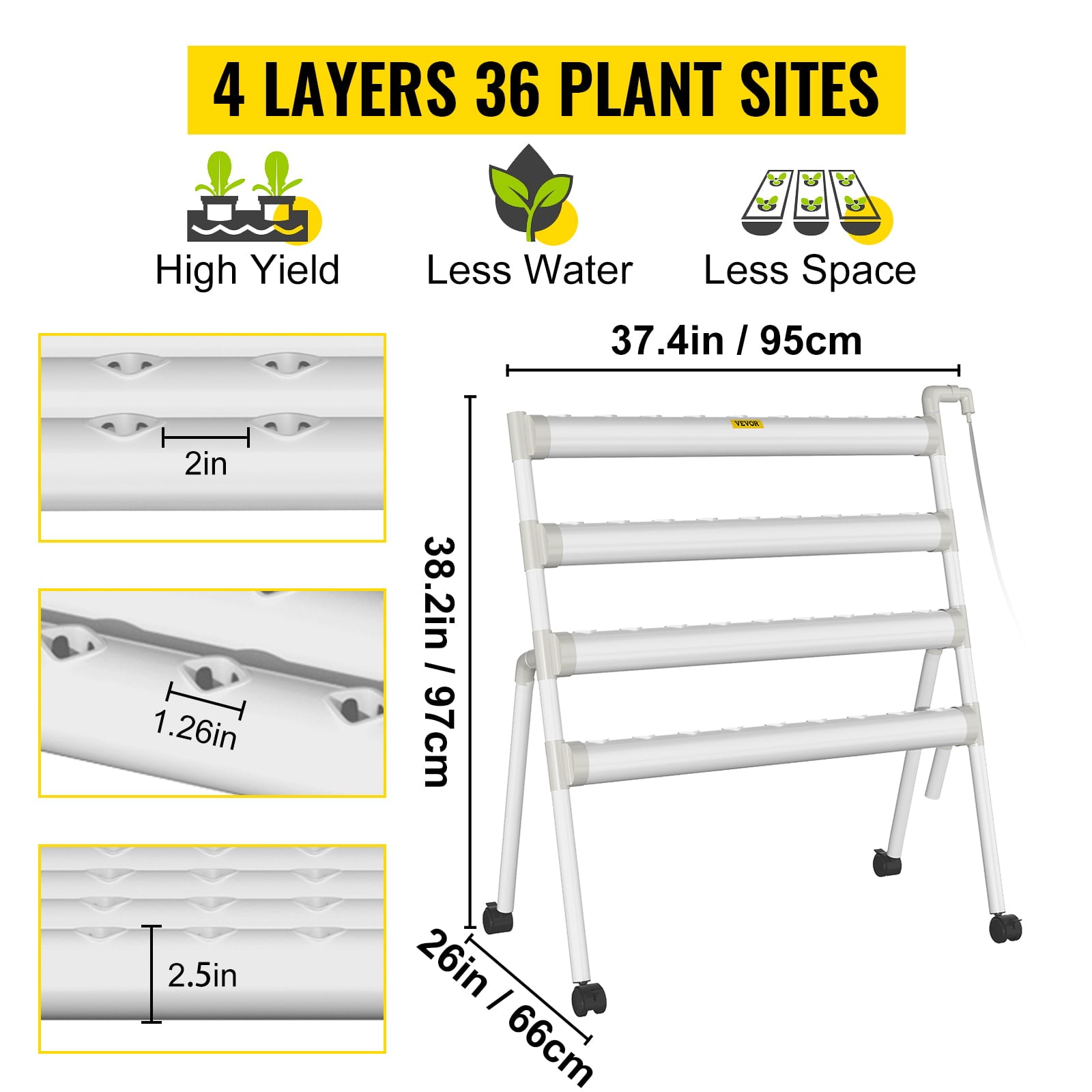 BENTISM Hydroponic Grow Kit Hydroponics System 36 Plant Sites 4 Layers 4 Pipes