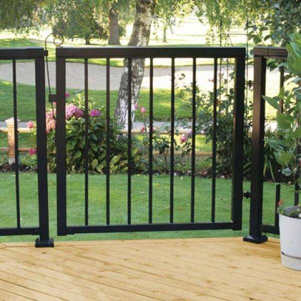 Peak Aluminum Railing 42 in. x 40 in. Black Aluminum Deck Railing Picket Gate 50161