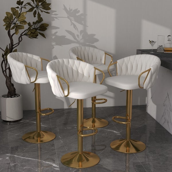 4 Set Adjustable Tufted Bar Stool with Back