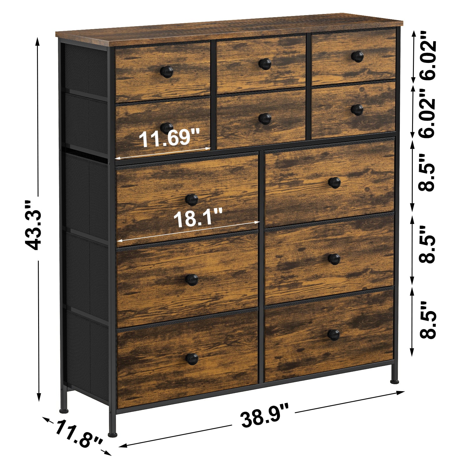 REAHOME Tall Dresser for Bedroom with 12 Drawer Vertical Dresser of Fabric Storage Units Organizer for Closet Living Room Hallway Nursery Rustic Brown