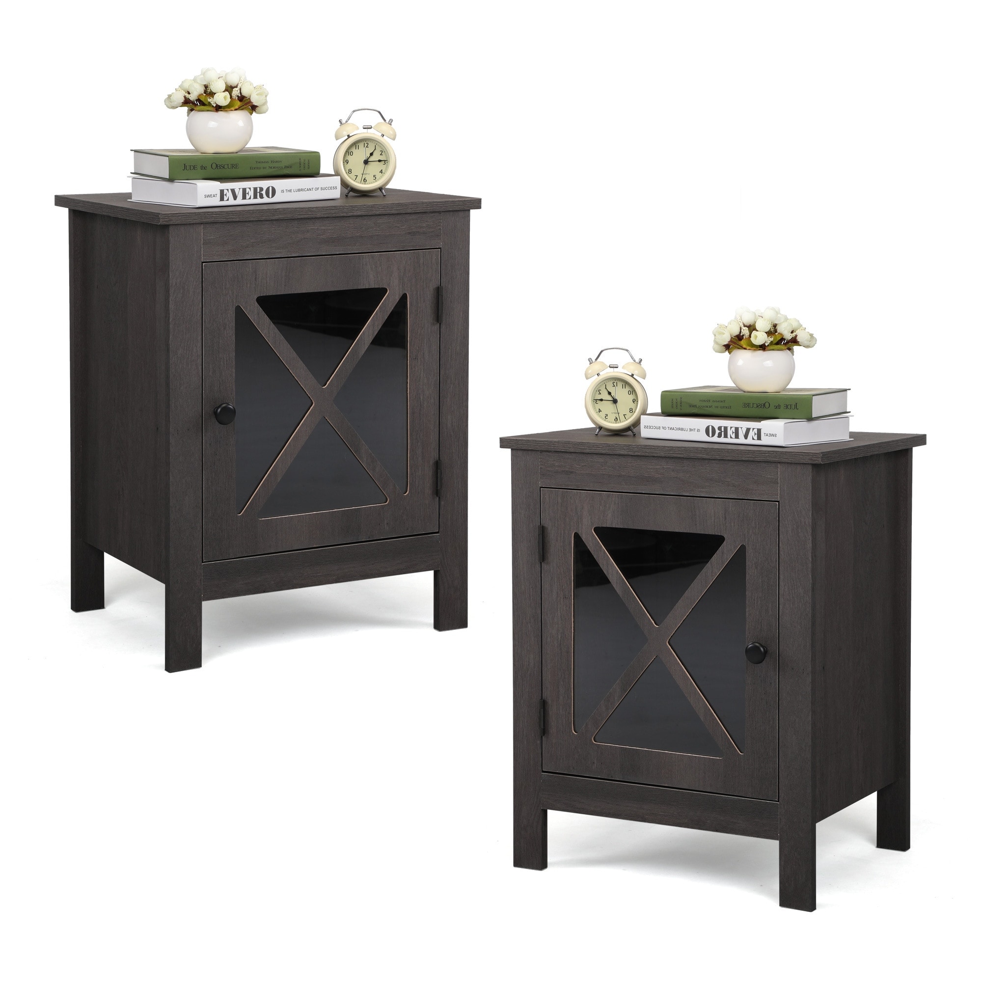 Set of 2 Industrial Nightstand Bedside End Table with Door