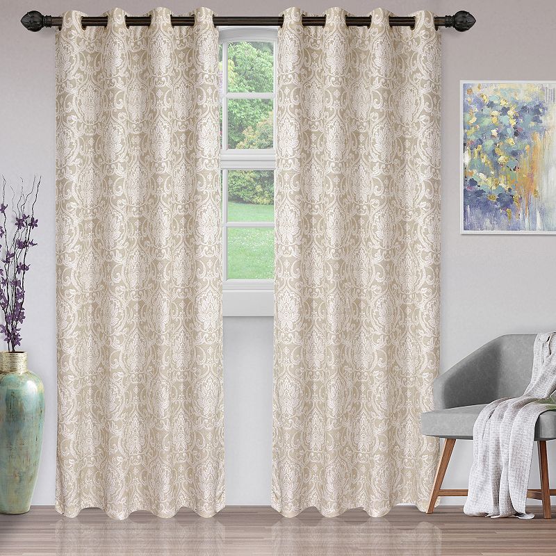 Superior Lotus Jacquard Pair of 2 Window Curtain Panels