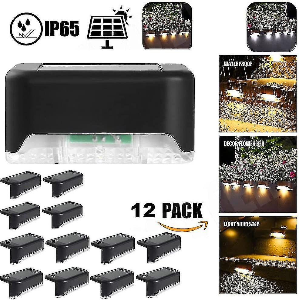 Waterproof Solar Fence Light， Solar Deck Light， Stair Light， Ip65 Led Solar Garden Lights For Patio Stair Fences (warm Light-black， 12 Pcs)