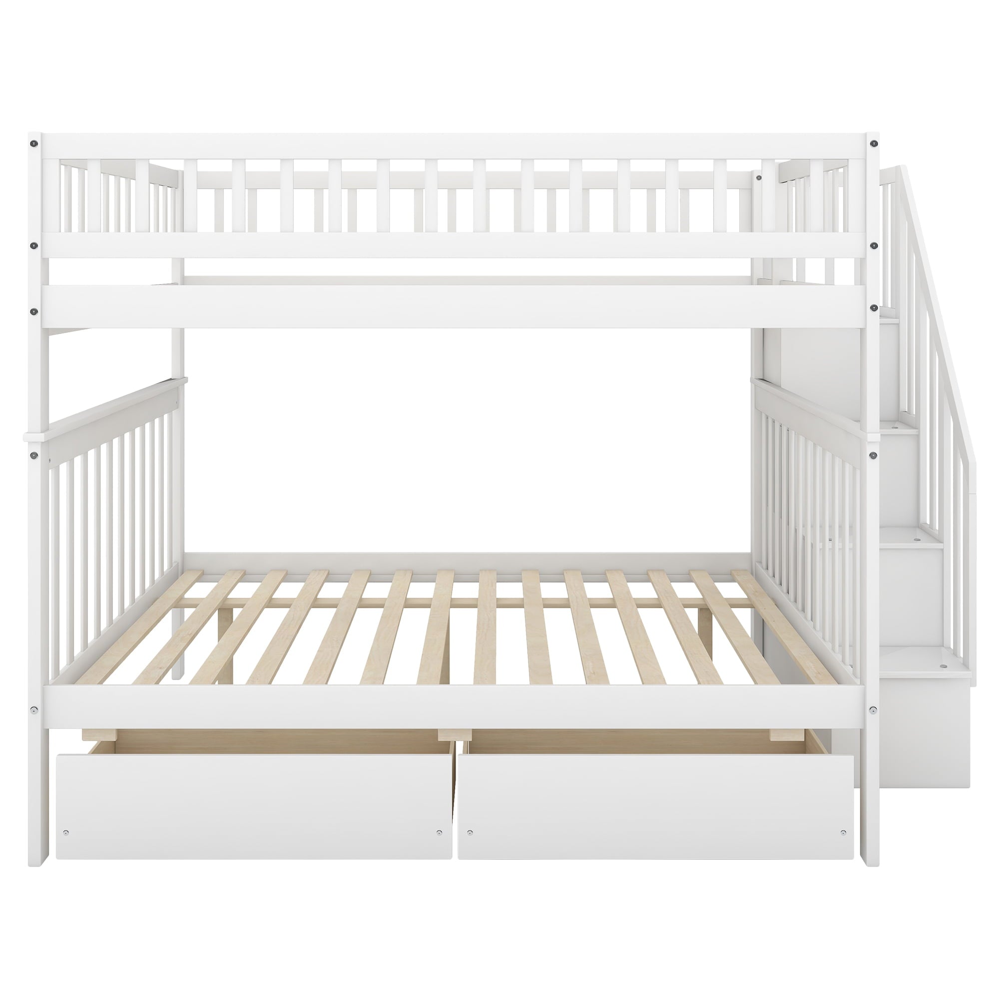 Euroco Full Over Full Bunk Bed with Storage Shelves and Drawers for Kid's Room