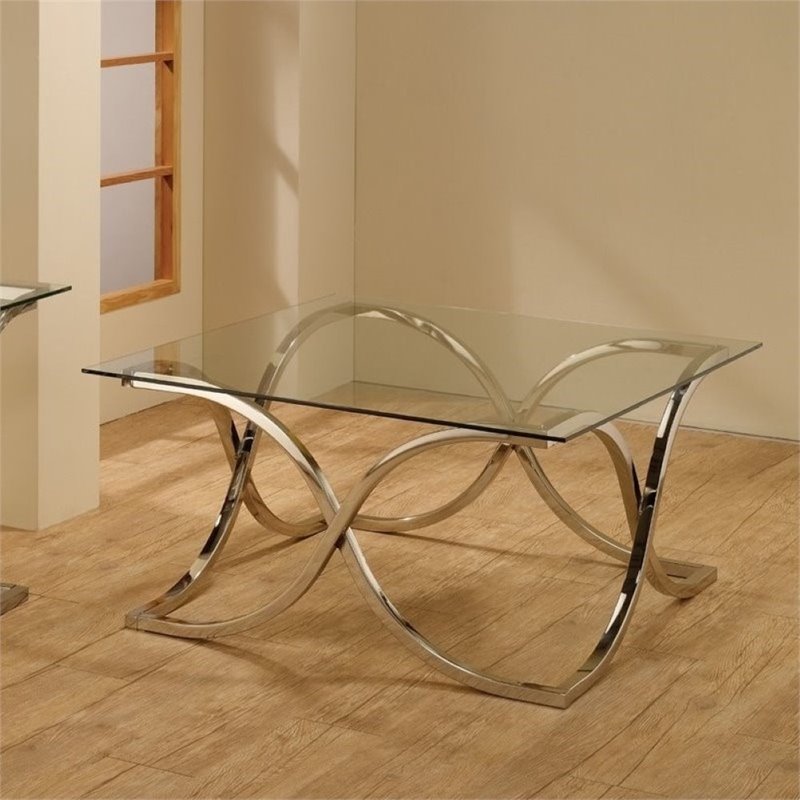 Bowery Hill Square Glass Top Coffee Table in Chrome