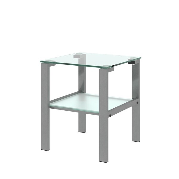 Two Layers Glass Side Table with Glass Tabletop and Metal Legs