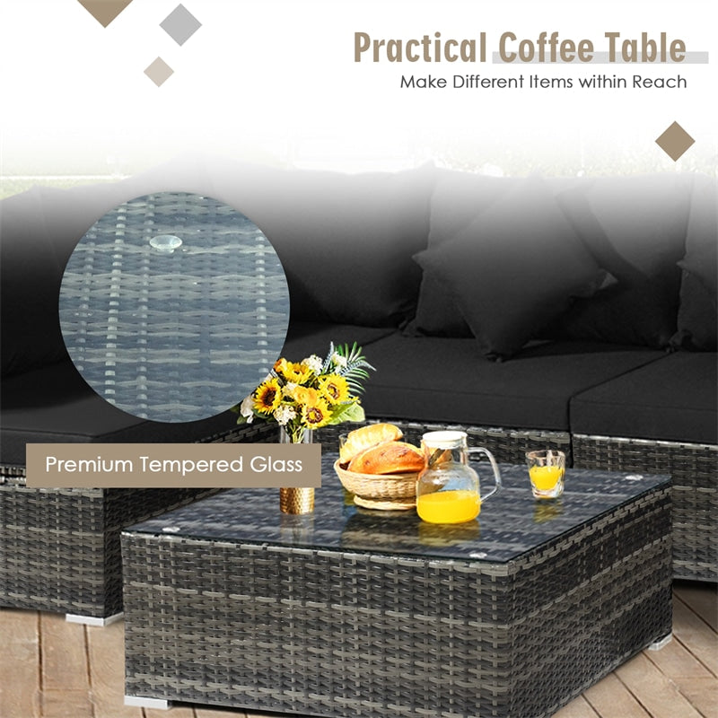 7 Pcs Rattan Patio Sectional Couch Set Outdoor Wicker Furniture Set with Cushions & Coffee Table