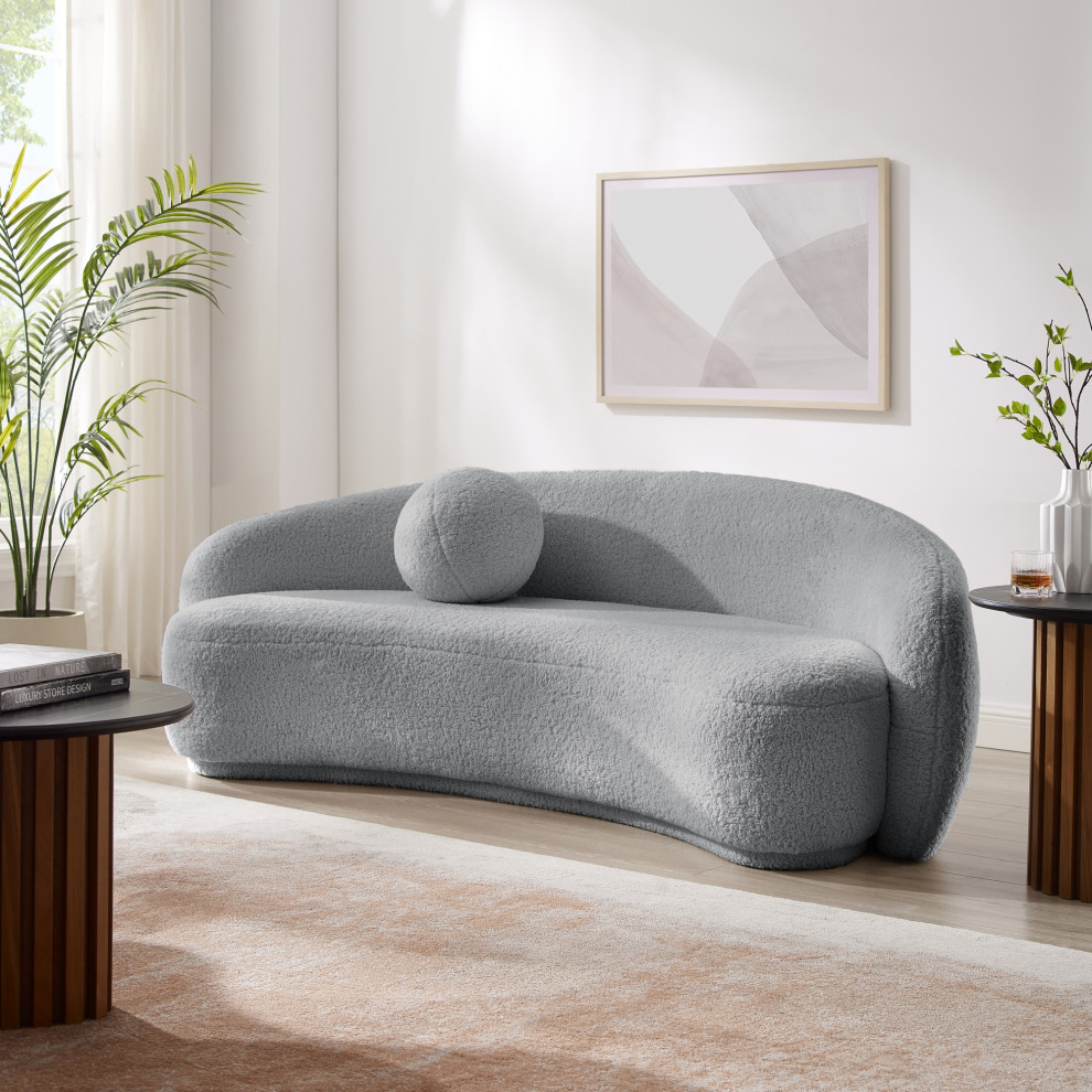 Inspired Home Clair Sofa  Rounded Design With Sloped Arms  Sherpa   Transitional   Sofas   by Inspired Home  Houzz