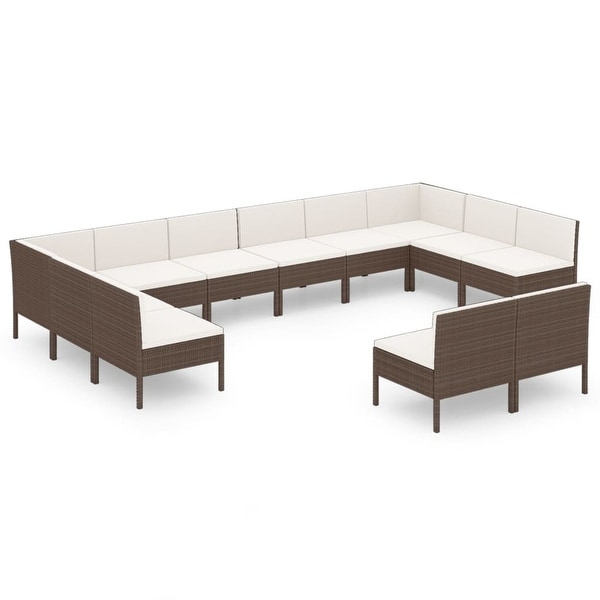 vidaXL 12 Piece Patio Lounge Set with Cushions Poly Rattan Brown