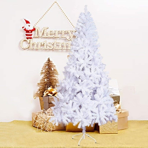 8 Ft High Christmas Tree 1500 Tips Pine Tree W/ Metal Legs，White