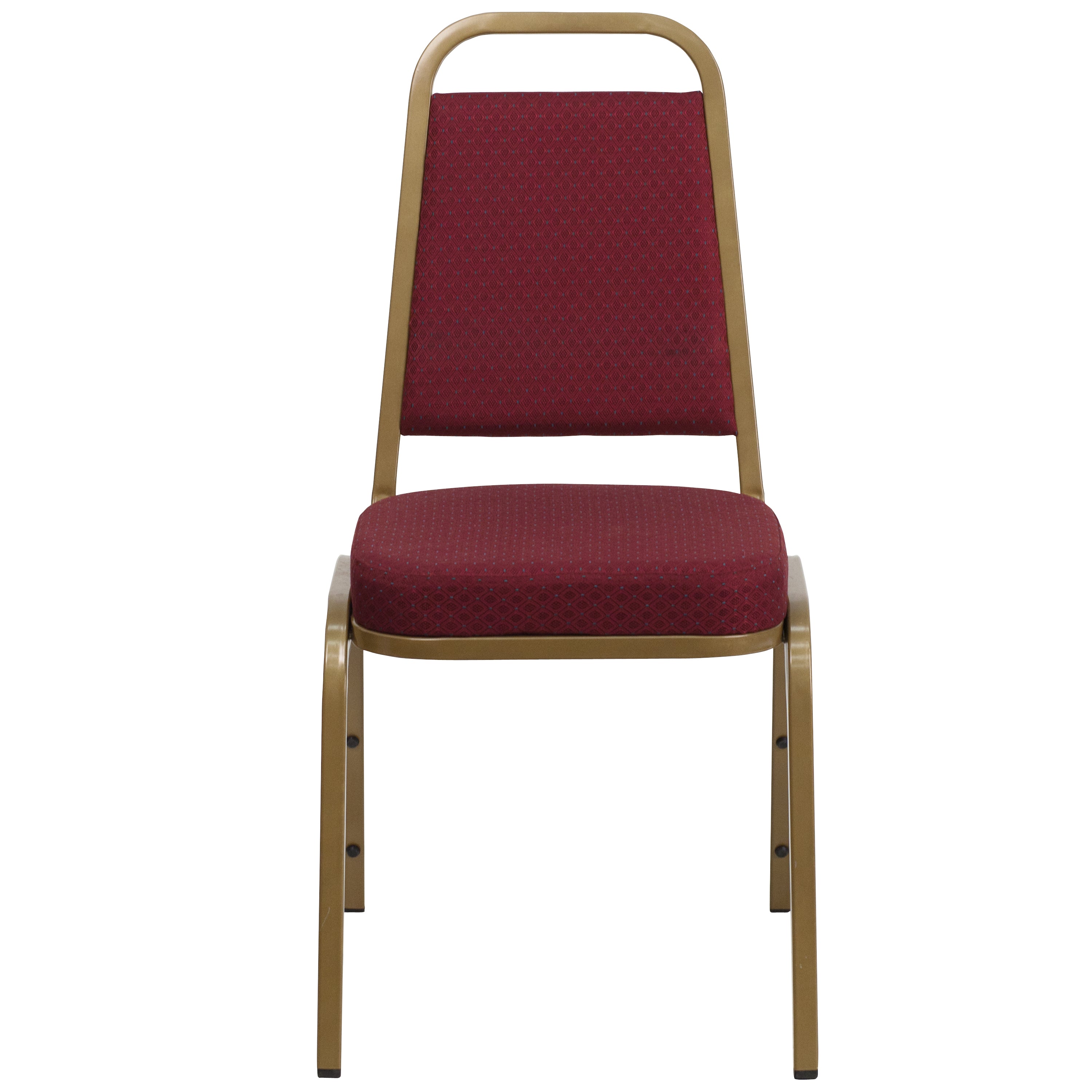 Flash Furniture 4 Pack HERCULES Series Trapezoidal Back Stacking Banquet Chair in Burgundy Patterned Fabric - Gold Frame