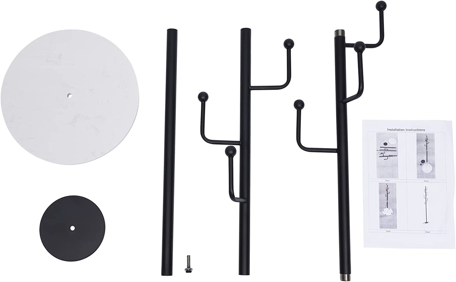 Flkoendmall 67-inch Modern Metal Clothes Stand Freestanding Coat Rack W/ 6 Hooks Black