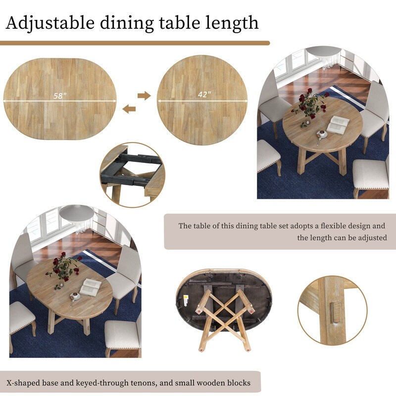 Round dining table  Farmhouse round retractable table  16 \