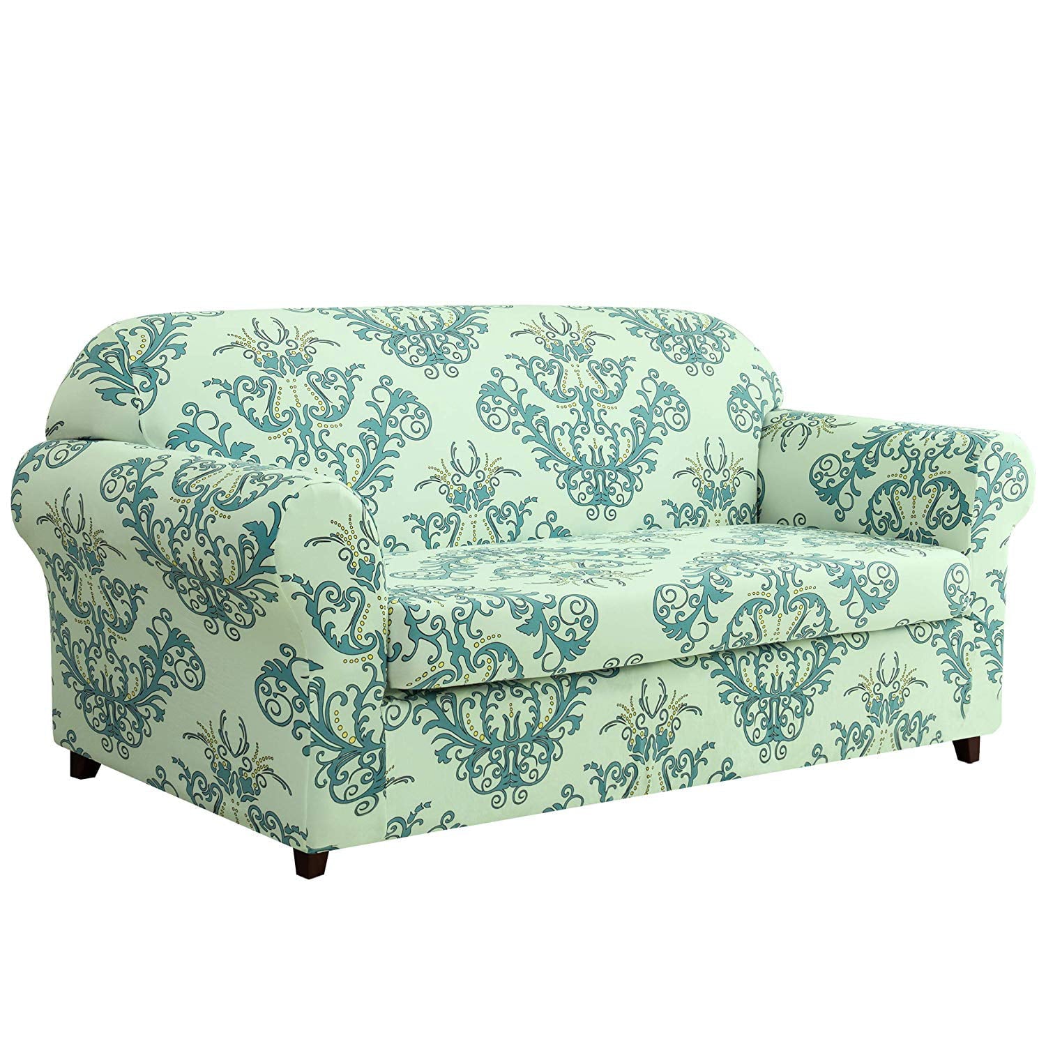 Subrtex Stretch 2-Piece Vector Floral Loveseat Slipcover, Green