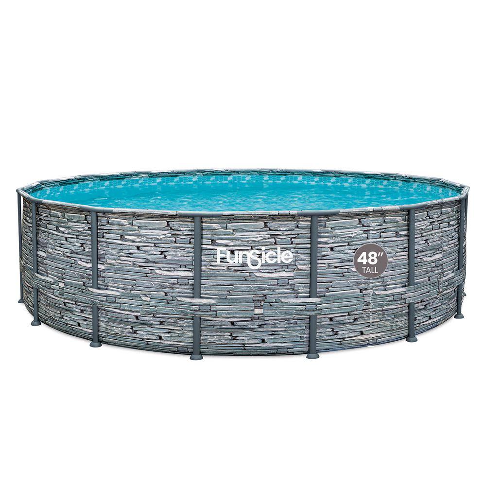 Funsicle 16 ft. Round 48 in. Deep Metal Frame Above Ground Pool Stone Slate P4W01648B