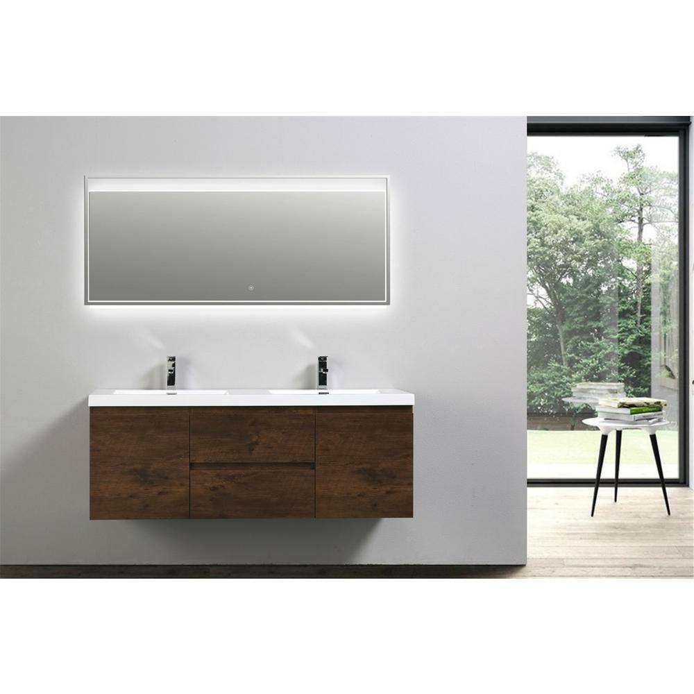 Bohemia 60 in. W Bath Vanity in Rosewood with Reinforced Acrylic Vanity Top in White with White Basins MOB60D-RW