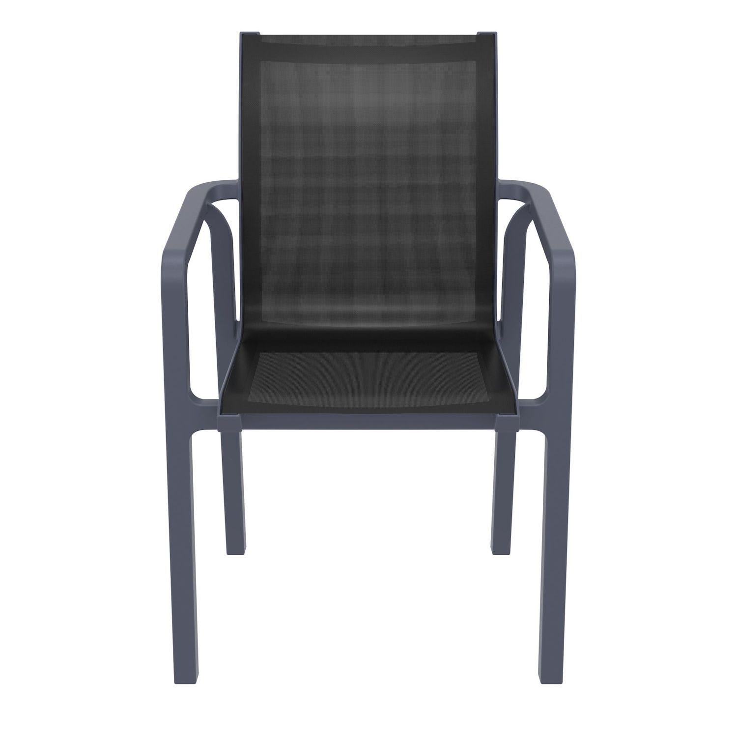 35.5 Gray and Black Resin Sling Outdoor Dining Arm Chair