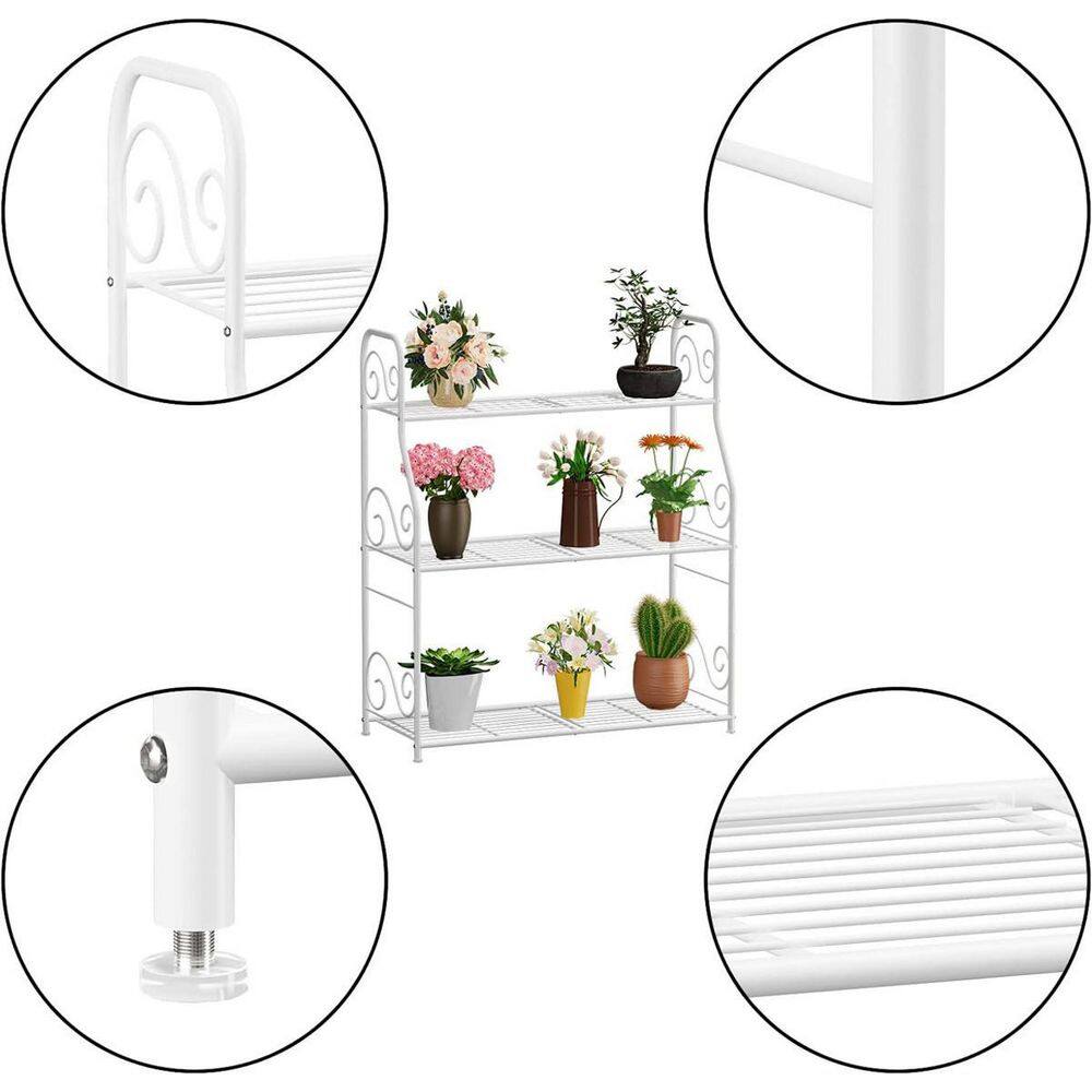 Dyiom Indoor Outdoor White Metal Plant Stand Rack Plant Display Shelf Flower Pot Holder for Garden Patio Balcony (3-Tier) B0B5S4VJY4