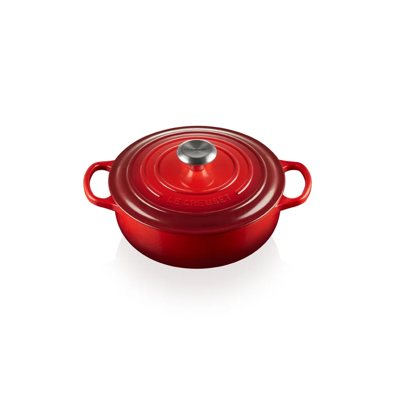 Le Creuset LS2598-2467SS Enameled Cast Iron Signature Sauteuse Oven， 3.5 qt， Cerise