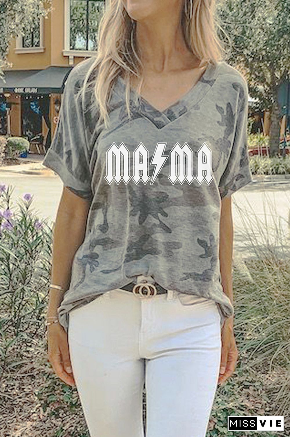 MAMA Print Graphic Tees for Women Wholesale Short Sleeve T shirts Top