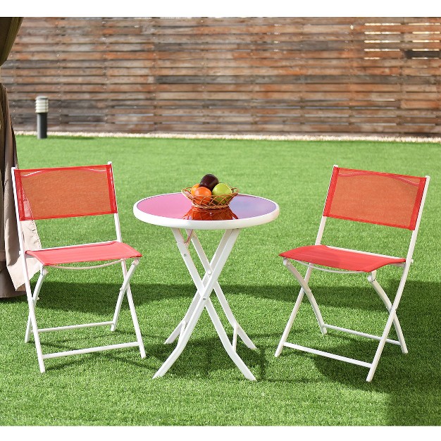 Costway 3 Pcs Folding Bistro Table Chairs Set Garden Backyard Patio Furniture Red