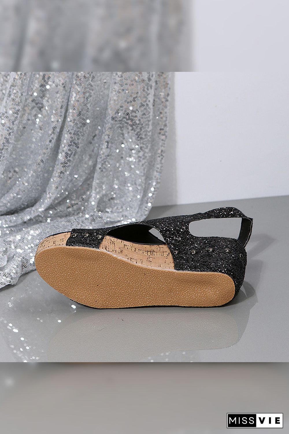 Bling Glitter Rivet Wedge Sandals