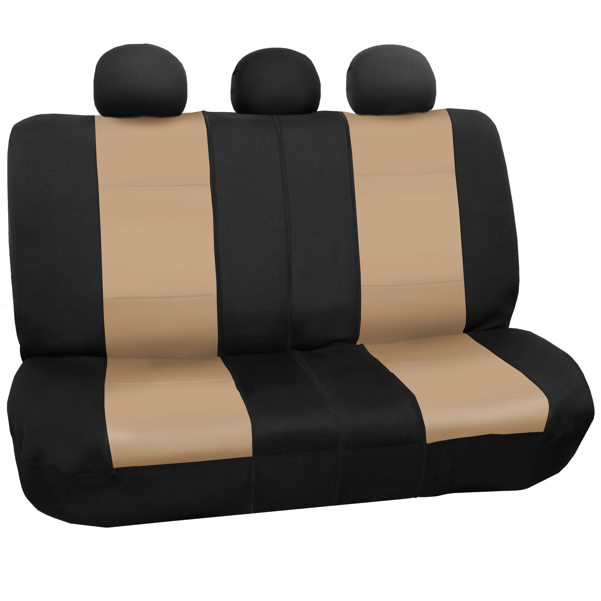 FH Group Neoprene 3 Row Car Seat Covers For SUV， Airbag Ready Split Bench 7 Seater， Beige Black with Free Air Freshener