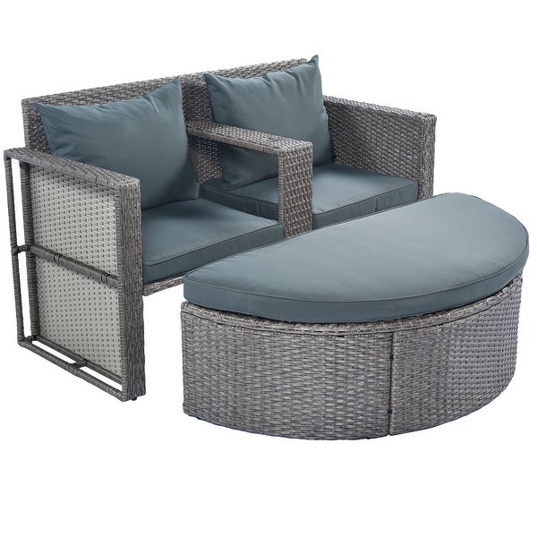 2-Piece All-Weather Sofa Set Outdoor Rattan Sectional with a Hole for Umbrella - Overstock - 37612675