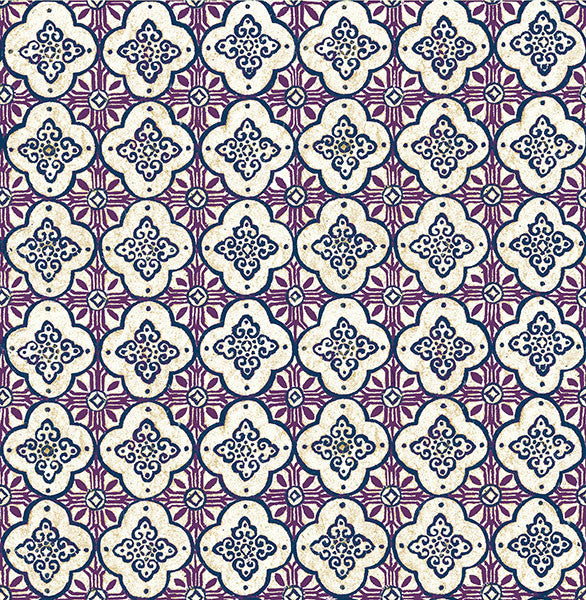 Sample Geo Violet Quatrefoil Wallpaper from the Kismet Collection