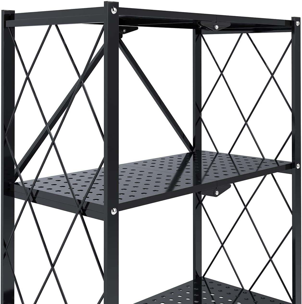 Soges 3-Tier Foldable Metal Storage Shelf Rolling Rack with Wheels Moving Utility Cart for Home Office Kitchen Garage， Black