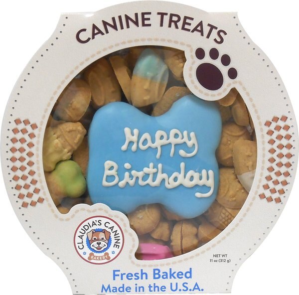 Claudia's Canine Bakery Happy Birthday Peanut Butter Cookie Dog Treats， 11-oz tub