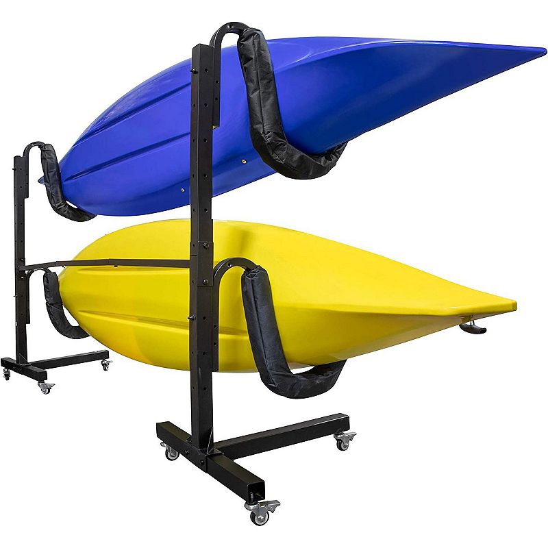 RaxGo Kayak Storage Rack， Indoor and Outdoor Freestanding Storage for 2 Kayak with Wheels