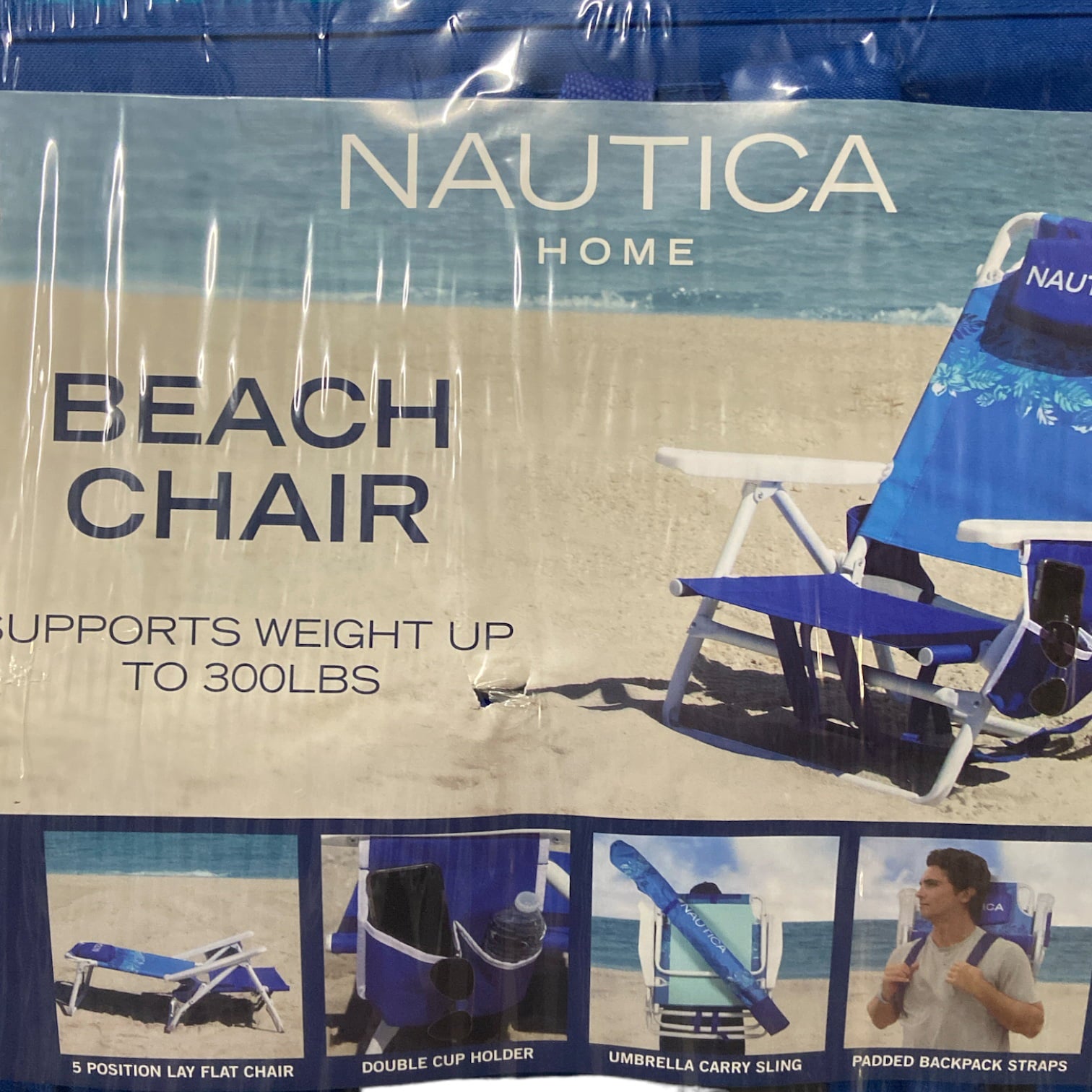 Nautica Portable Beach Chair， Double Cup Holder， Padded Straps ( Island Stripe)