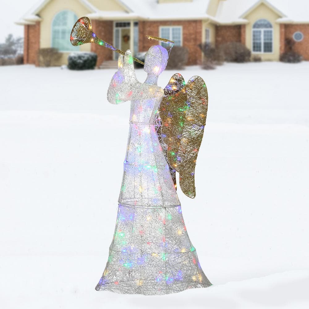  60 in. Trumpeting White Angel with Multi-Color LED Lights DF-21210001L