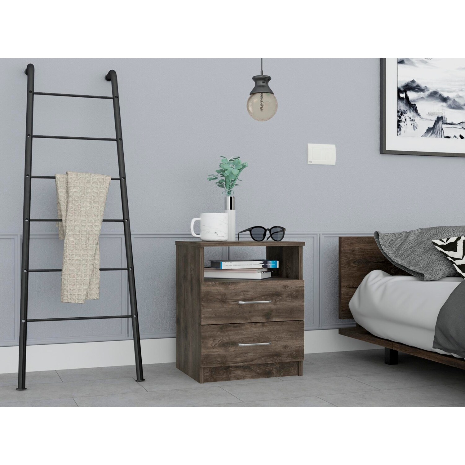 Superior Top Nightstand with 2 Drawers and 1 Shelf - - 37669195