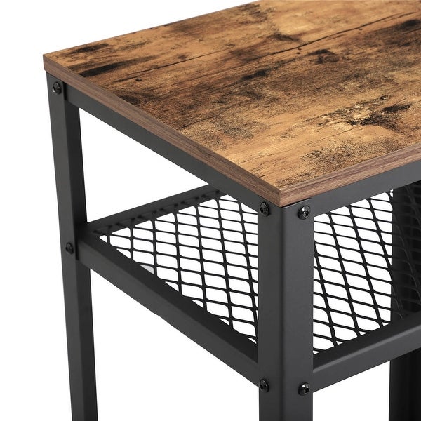 Industrial Side Table， End Telephone Table with 2-Tier Mesh Shelves， for Office Hallway， Wood Look Accent Furniture