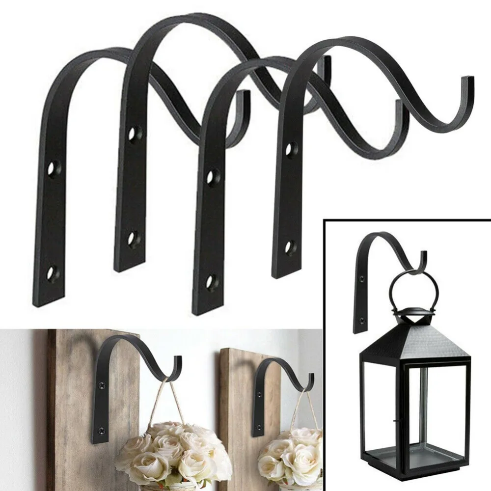 4pcs Iron Garden Wall Light Hanging Flower Plant Hanger Pot Bracket Hook Shelf Stand Holder Black White