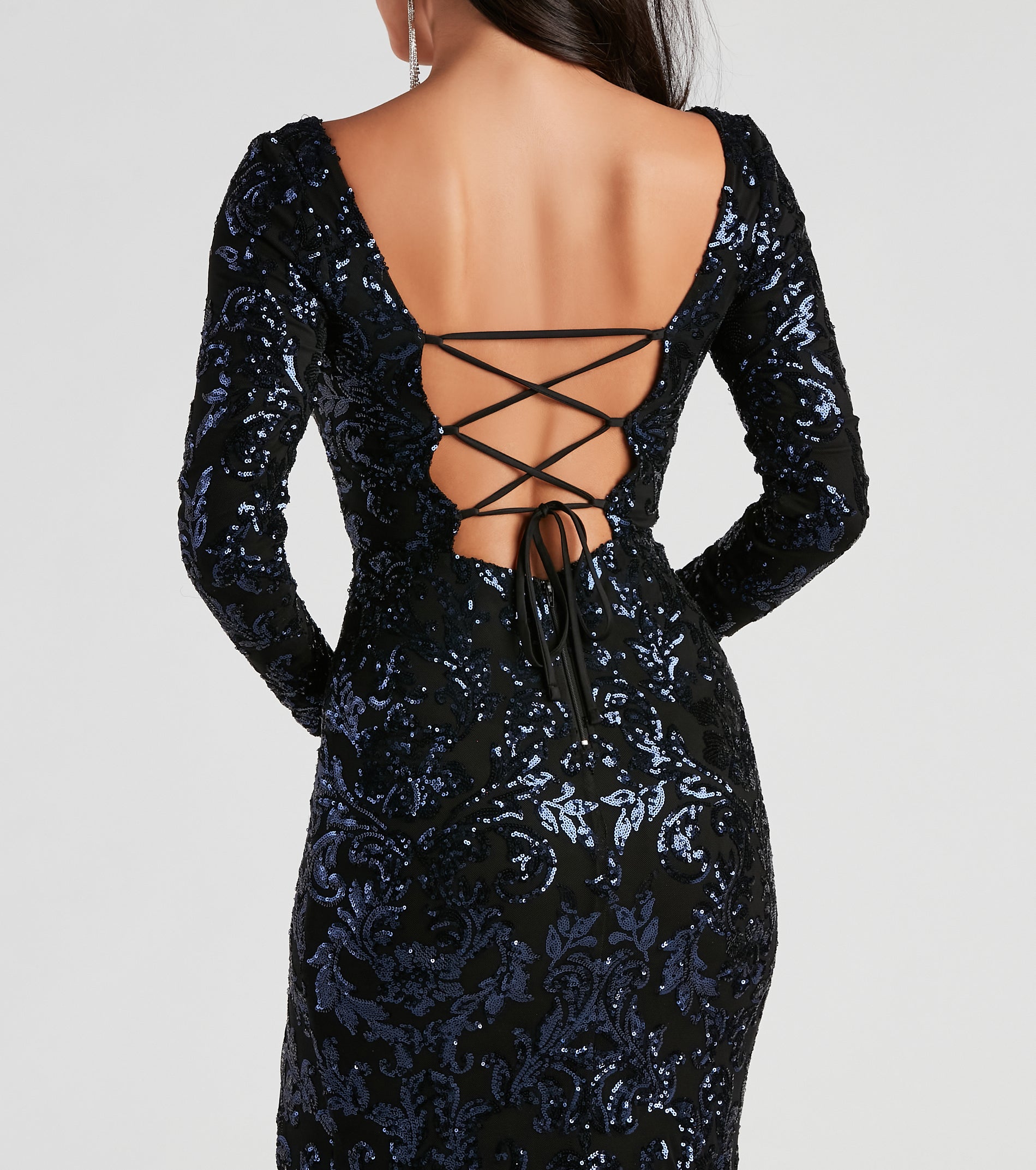 Arial Formal Sequin Lace-Up Dress