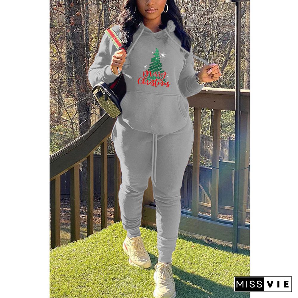 Christmas Tree Printing Hoodies Jogger Pants Sets