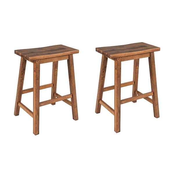 2 Piece Farmhouse Rustic Counter Height Wood Kitchen Dining Stools for Small Places， Walnut