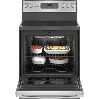 GE 30 in. 5.3 cu. ft. Freestanding Electric Range in Stainless Steel with Convection Air Fry Cooking JB655SKSS