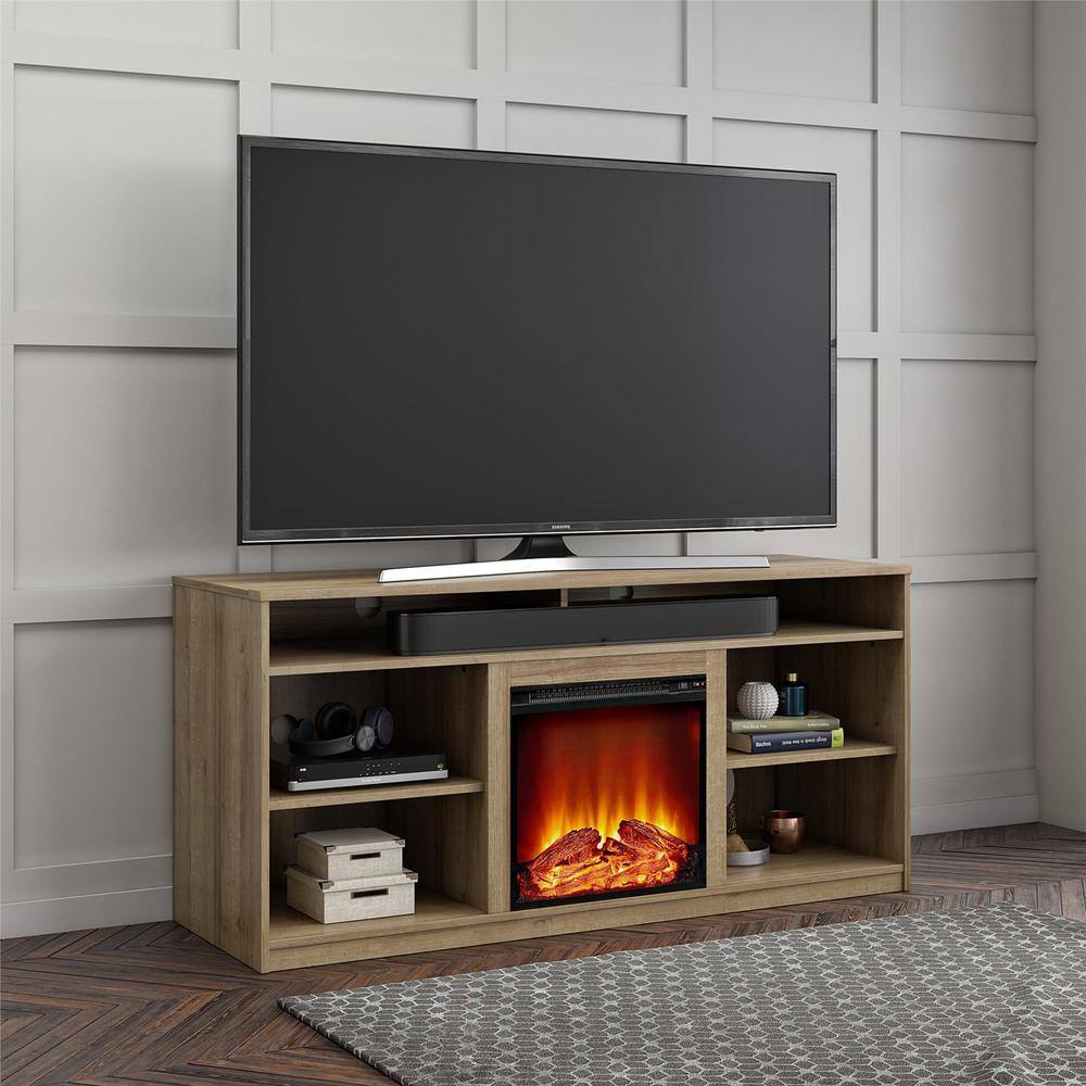 Ameriwood Home 65 in. Mountain Bay Fireplace TV Stand for TVs in Natural DE01561