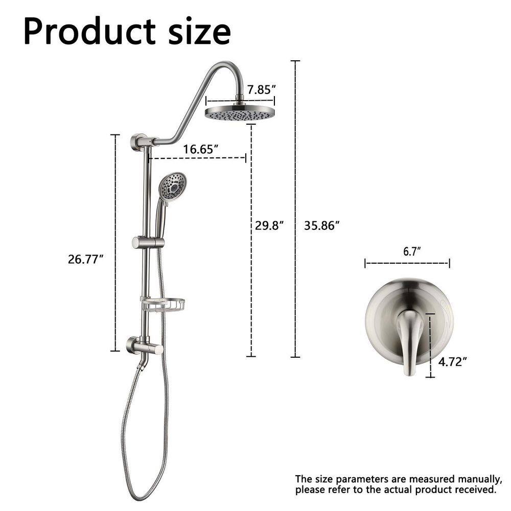 YASINU 5-Spray Wall Slid Bar Round Rain Shower Faucet with Handheld in Brushed Nickel (Valve Included) YNAE1102BN