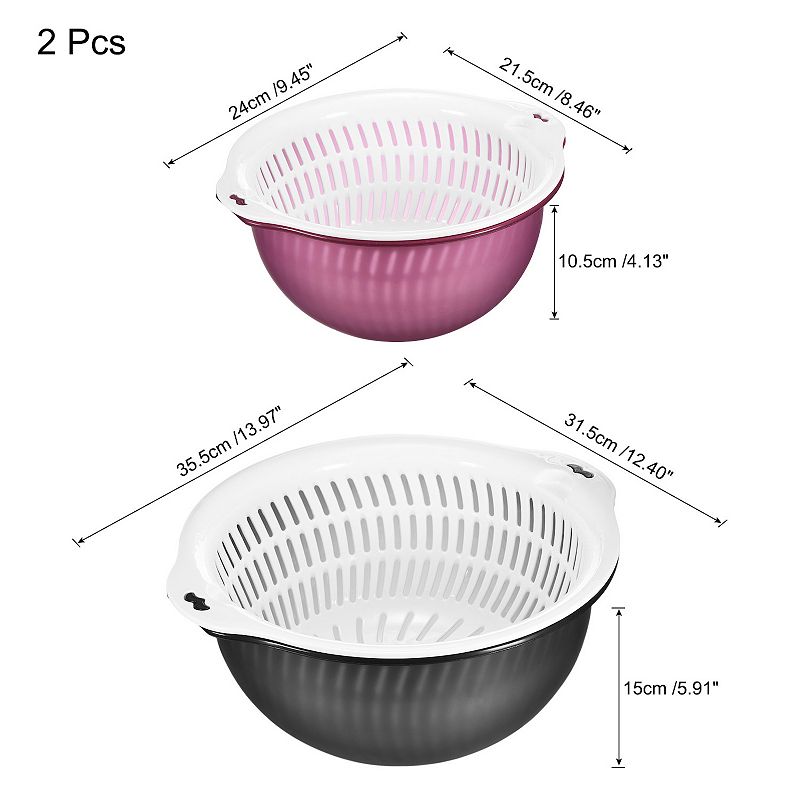 Rice Bowl Drain Basket Mesh Strainer Colander Food Filter Basket 2Pcs， Large and Small